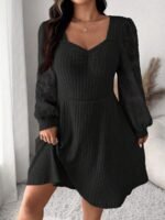 Elorivane Plus Size Sweetheart Neck Dress, Ruched Ribbed Long Sleeve Casual Dress, Fall Wear - Image 8