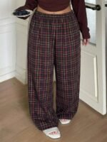 Elorivane Plus Size Plaid Pajama Pants, Elastic Waist Loose Casual Trousers - Image 32