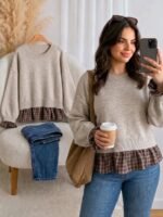 Elorivane Plus Contrast Plaid Drop Shoulder Sweater - Image 2