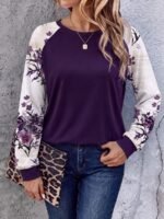 Elorivane Plus Size Floral Print Patchwork Sweatshirt for Fall Winter Casual Wear - Image 13