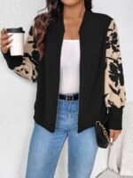 Elorivane Plus Size Floral Patchwork Jacket, Versatile Thin Outerwear for Office Rodeo, Autumn Casual Wear
