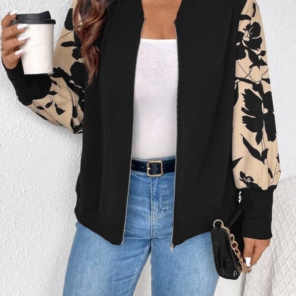 Elorivane Plus Size Floral Patchwork Jacket, Versatile Thin Outerwear for Office Rodeo, Autumn Casual Wear