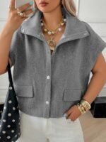 Elorivane Plus Size High Neck Wool Vest, Sleeveless Loose Casual Layering Autumn Top