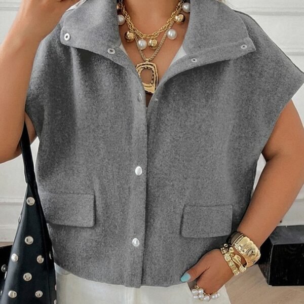 Elorivane Plus Size High Neck Wool Vest, Sleeveless Loose Casual Layering Autumn Top