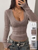 Elorivane Women Brown Vintage Sweater, Preppy Y2K Old Money Casual Fall Winter Pullover - Image 19