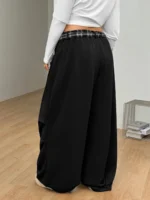 Elorivane Women Plus Size Black Baggy Sweatpants, Oversized Elastic Waist Fall Winter Streetwear Lounge Pants - Image 6