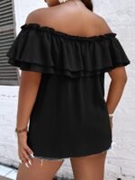 Elorivane Plus Size Off-Shoulder Tie Front Blouse Frill Trim Boho Top for Summer Casual Wear - Image 2