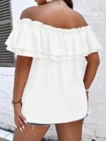 Elorivane Plus Size Off-Shoulder Tie Front Blouse Frill Trim Boho Top for Summer Casual Wear - Image 6