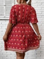 Elorivane Plus Size Floral Print Butterfly Sleeve Overlap Collar Dress for Summer New Year Casual Wear - Image 2