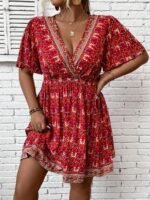 Elorivane Plus Size Floral Print Butterfly Sleeve Overlap Collar Dress for Summer New Year Casual Wear - Image 3