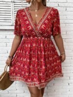 Elorivane Plus Size Floral Print Butterfly Sleeve Overlap Collar Dress for Summer New Year Casual Wear - Image 5