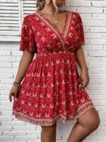 Elorivane Plus Size Floral Print Butterfly Sleeve Overlap Collar Dress for Summer New Year Casual Wear - Image 6