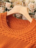 Elorivane Plus Size Solid Color Round Neck Knitted Pullover Sweater Lantern Sleeve Simple Casual Top for Autumn Winter Wear - Image 3