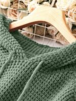 Elorivane Plus Size Sage Green Knitted Hoodie Raglan Sleeve Drawstring Cuffs Minimalist Pullover Sweater for Fall Winter Vacation Smart Casual Wear - Image 5