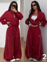 Elorivane Women White 2-Piece Outfit, Reflective Lapel Coat & Parachute Cargo Pants, Streetwear Athleisure Set - Image 27