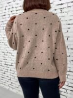 Elorivane Plus Size Polka Dot Sweater, Crew Neck Long Sleeve Knit Pullover, Fall Thanksgiving Casual Daily Top - Image 2