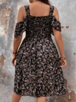 Elorivane Plus Size Boho Floral Print Hollow Out Shoulder Dress for Summer Casual Wear - Image 2