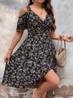 Elorivane Plus Size Boho Floral Print Hollow Out Shoulder Dress for Summer Casual Wear - Image 5
