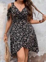 Elorivane Plus Size Boho Floral Print Hollow Out Shoulder Dress for Summer Casual Wear - Image 6