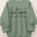 Elorivane Plus Size Letter Print Round Neck Sweatshirt for Autumn Winter Casual Wear