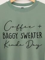 Elorivane Plus Size Letter Print Round Neck Sweatshirt for Autumn Winter Casual Wear - Image 3