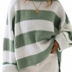 Elorivane Plus Size Colorblock Striped Sweater, Autumn Winter Casual Knit Top