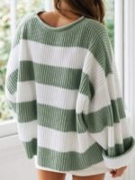 Elorivane Plus Size Colorblock Striped Sweater, Autumn Winter Casual Knit Top - Image 2