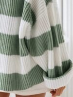 Elorivane Plus Size Colorblock Striped Sweater, Autumn Winter Casual Knit Top - Image 4