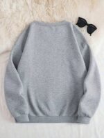 Elorivane Plus Size Letter Print Round Neck Sweatshirt for Autumn Winter Casual Wear - Image 8