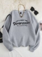 Elorivane Plus Size Letter Print Round Neck Sweatshirt for Autumn Winter Casual Wear - Image 7