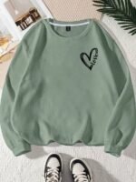 Elorivane Plus Size Sage Green Heart Graphic Crew Neck Pullover Sweatshirt for Fall Winter Teacher Graduation Smart Casual Outfits - Image 10