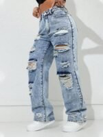 Elorivane Women's Distressed Straight Leg Jeans, American Street Style Casual Spring Fall - Image 4