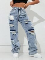 Elorivane Women's Distressed Straight Leg Jeans, American Street Style Casual Spring Fall - Image 6