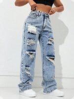 Elorivane Women's Distressed Straight Leg Jeans, American Street Style Casual Spring Fall - Image 7
