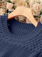 Elorivane Plus Size Solid Color Round Neck Knitted Pullover Sweater Lantern Sleeve Simple Casual Top for Autumn Winter Wear - Image 9