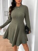 Elorivane Plus Size Ribbed Brushed A-Line Dress, Slim Fit, Fall Casual Wear - Image 7