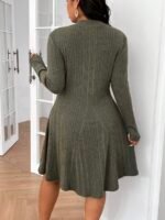 Elorivane Plus Size Ribbed Brushed A-Line Dress, Slim Fit, Fall Casual Wear - Image 2
