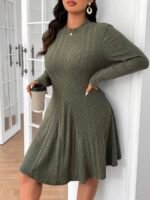 Elorivane Plus Size Ribbed Brushed A-Line Dress, Slim Fit, Fall Casual Wear - Image 5