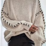Elorivane Women's Contrast Stitch Chunky Knit Sweater, Vintage Warm Casual