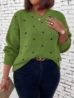 Elorivane Plus Size Polka Dot Sweater, Crew Neck Long Sleeve Knit Pullover, Fall Thanksgiving Casual Daily Top - Image 6