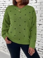 Elorivane Plus Size Polka Dot Sweater, Crew Neck Long Sleeve Knit Pullover, Fall Thanksgiving Casual Daily Top - Image 8