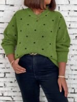 Elorivane Plus Size Polka Dot Sweater, Crew Neck Long Sleeve Knit Pullover, Fall Thanksgiving Casual Daily Top - Image 9