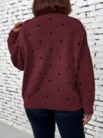 Elorivane Plus Size Polka Dot Sweater, Crew Neck Long Sleeve Knit Pullover, Fall Thanksgiving Casual Daily Top - Image 11