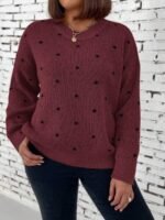 Elorivane Plus Size Polka Dot Sweater, Crew Neck Long Sleeve Knit Pullover, Fall Thanksgiving Casual Daily Top - Image 13