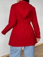 Elorivane Plus Size Hooded Cinched Waist Long Sleeve Jacket with Pockets for Fall - Image 2