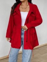 Elorivane Plus Size Hooded Cinched Waist Long Sleeve Jacket with Pockets for Fall - Image 3