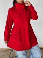 Elorivane Plus Size Hooded Cinched Waist Long Sleeve Jacket with Pockets for Fall - Image 4