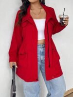 Elorivane Plus Size Hooded Cinched Waist Long Sleeve Jacket with Pockets for Fall - Image 5