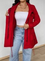 Elorivane Plus Size Hooded Cinched Waist Long Sleeve Jacket with Pockets for Fall - Image 8