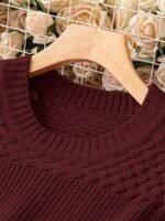 Elorivane Plus Size Solid Color Round Neck Knitted Pullover Sweater Lantern Sleeve Simple Casual Top for Autumn Winter Wear - Image 14